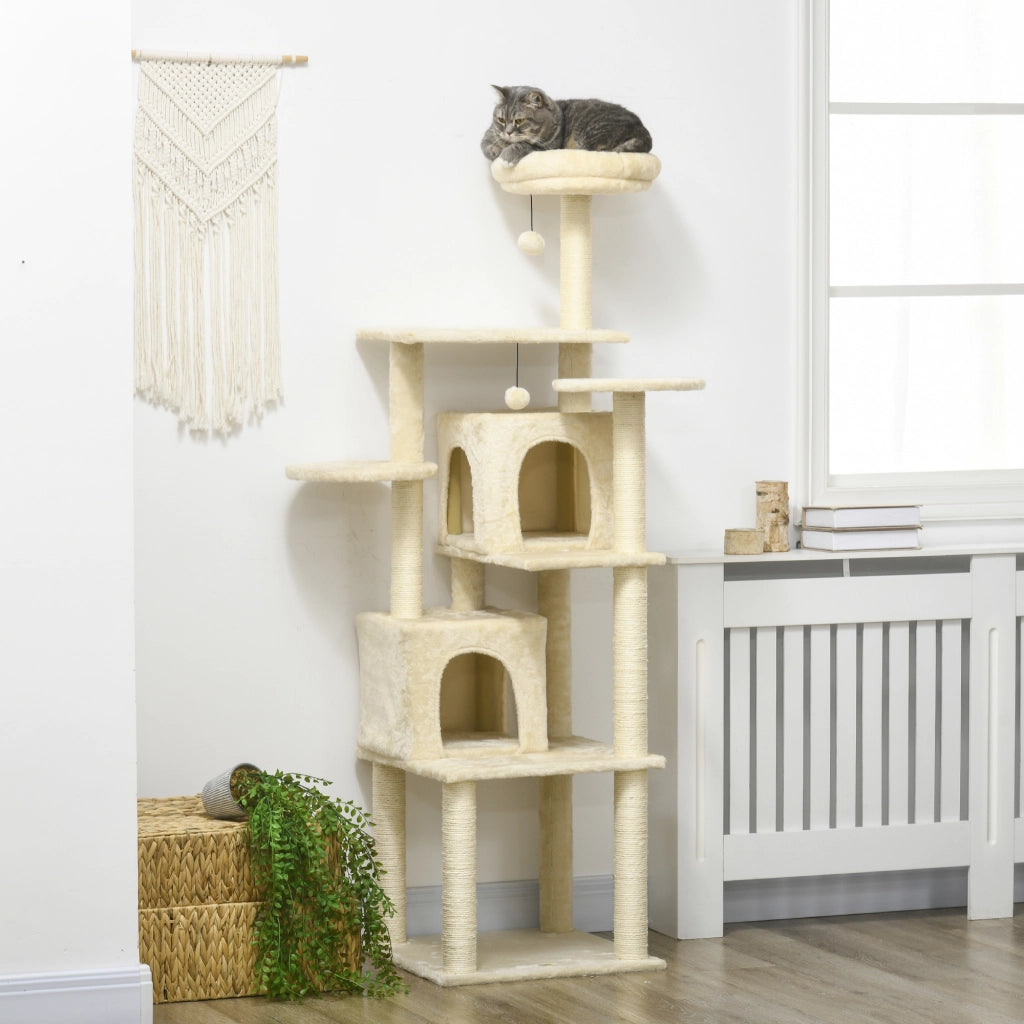 Tiragraffi per gatti con nicchie e piattaforme ¨C zephmum ¨C beige 171 cm
