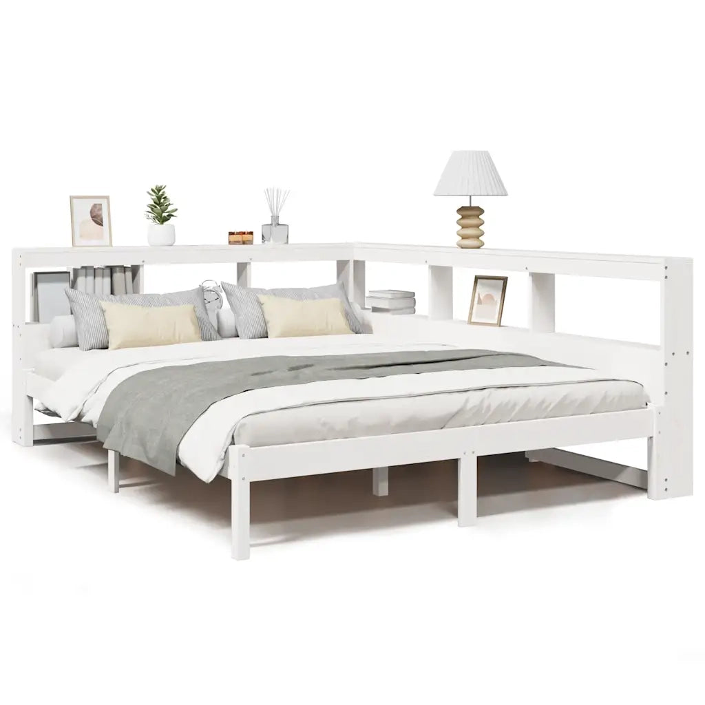 Letto Libreria senza Materasso-Struttura Letto con contenitore Bianco 135x190 cm Legno di Pino 931946