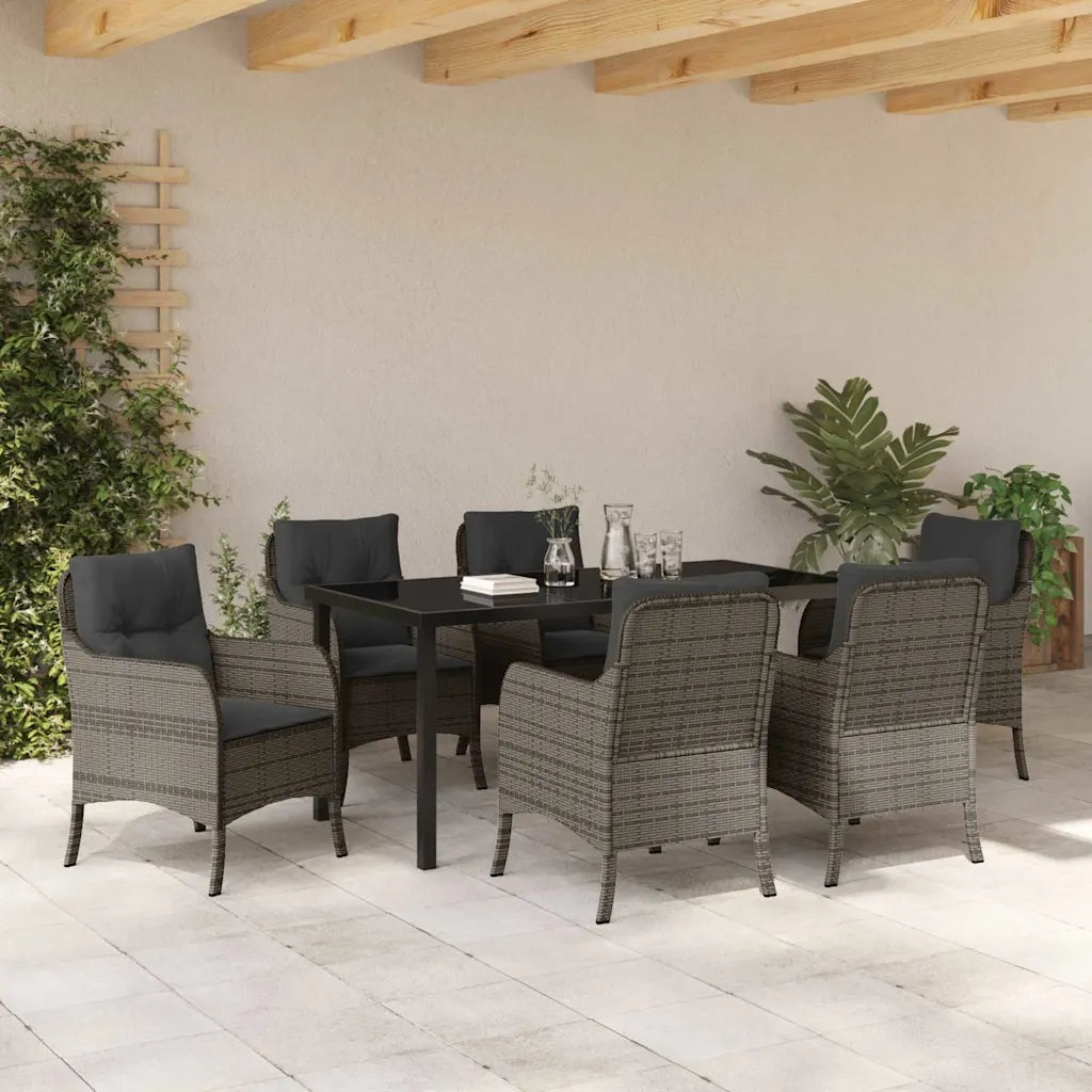 Set da Pranzo per Giardino con cuscino 7 pcs Grigio polyrattan 3380166