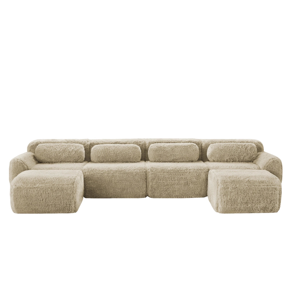 Divano modulare a U 378x179x73 cm in tessuto, beige chiaro, con cuscini, senza montaggio –