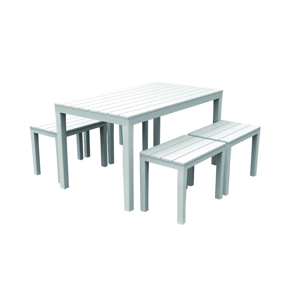 Trade Shop - Set Salotto Samoa Da 5pz Con Tavolo Rettangolare 4 Panche 4 Posti Bianco Arredo 090644 -