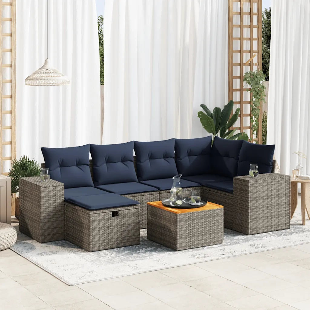 Set Divani da Giardino 7 pz con Cuscini Grigio in Polyrattan
