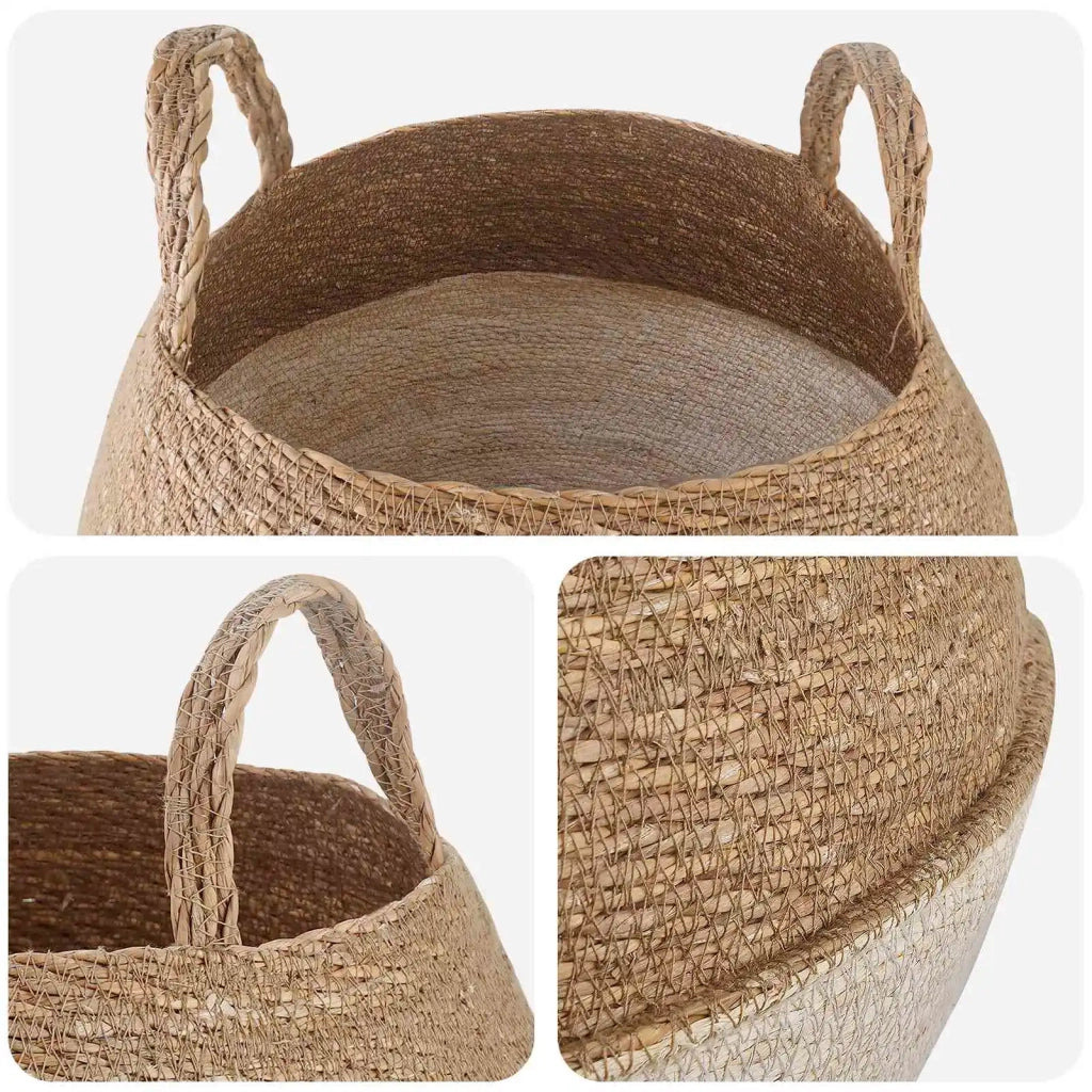Vaso da fiori con manici Bianco Ø 32 x 32 cm 100% Erba marina