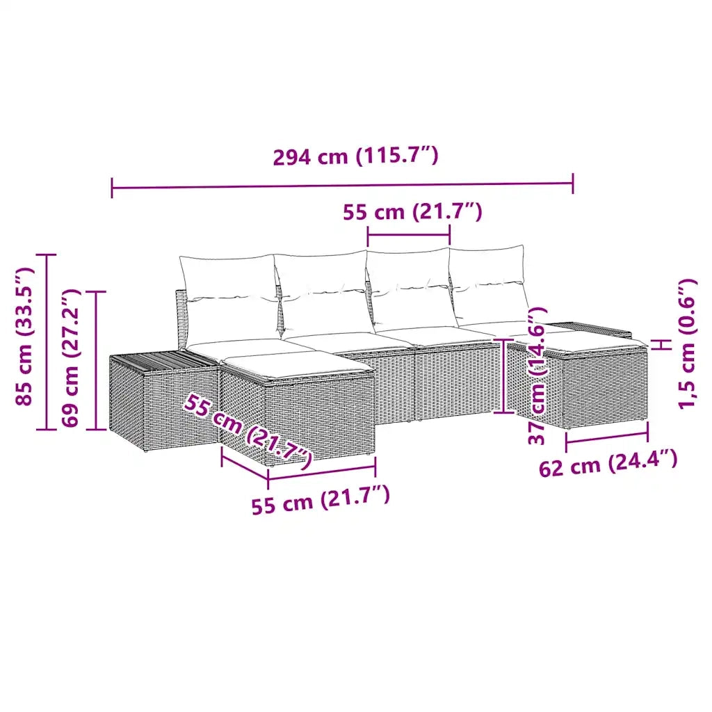 Set Divano da Giardino con cuscino 6 pcs Beige polyrattan 3348141