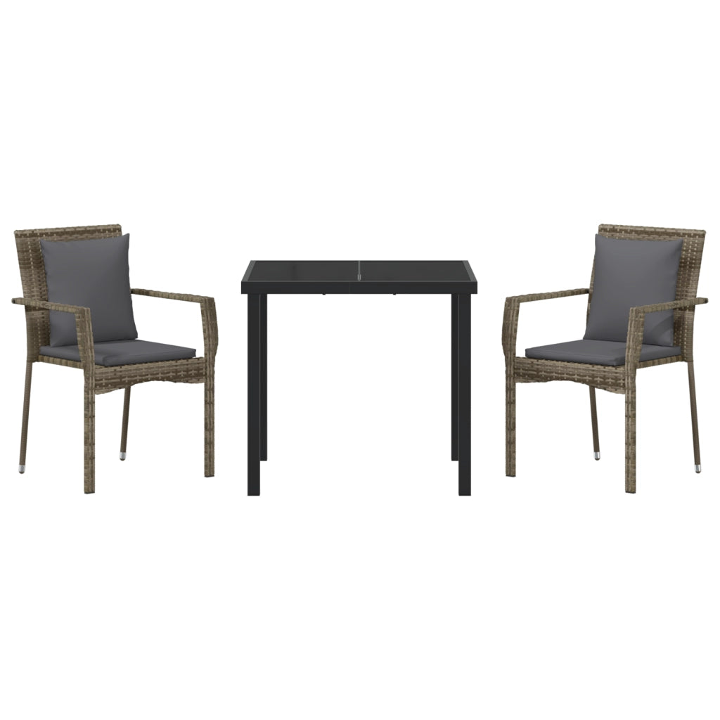 Set da pranzo da giardino 3 pezzi con cuscini Grigio Polirattan