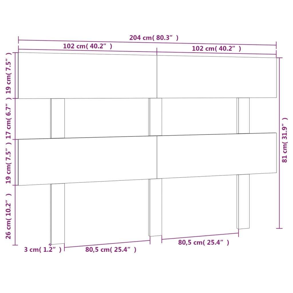 Testiera per Letto ambra 204x3x81 cm in Legno Massello di Pino 819093