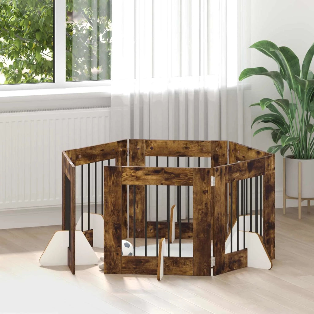 Cancello per cani con supporti 6 pz Rovere Fumo 60 x 60 cm CFW7169920