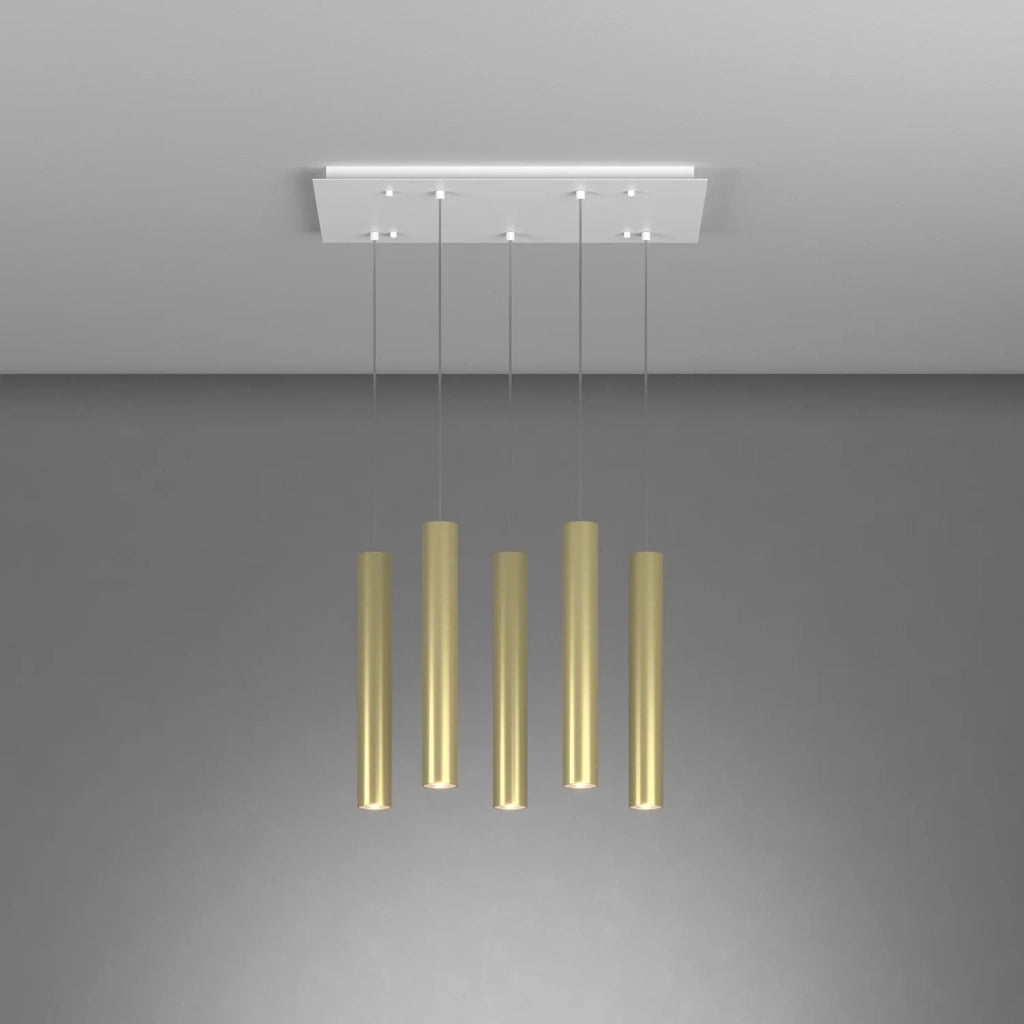 Lampadario Industrial-Minimal Xeana Metallo Bianco Ottone 5 Luci Gu10
