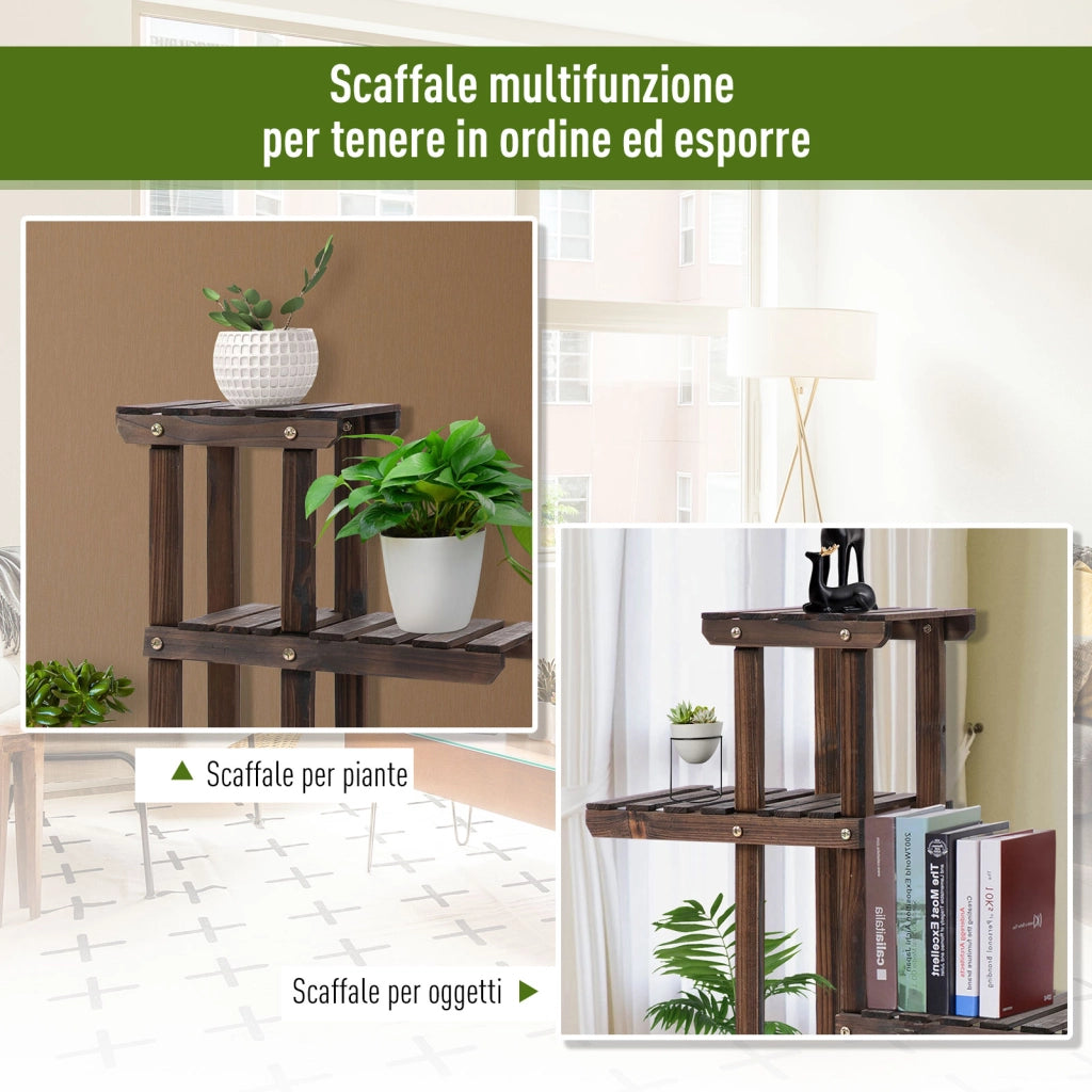 Easycomfort Scaffale Portafiori a 4 Livelli, Fioriera da Esterno e Interno in Legno con 4 Ruote, 123.5 x 33 x 80cm