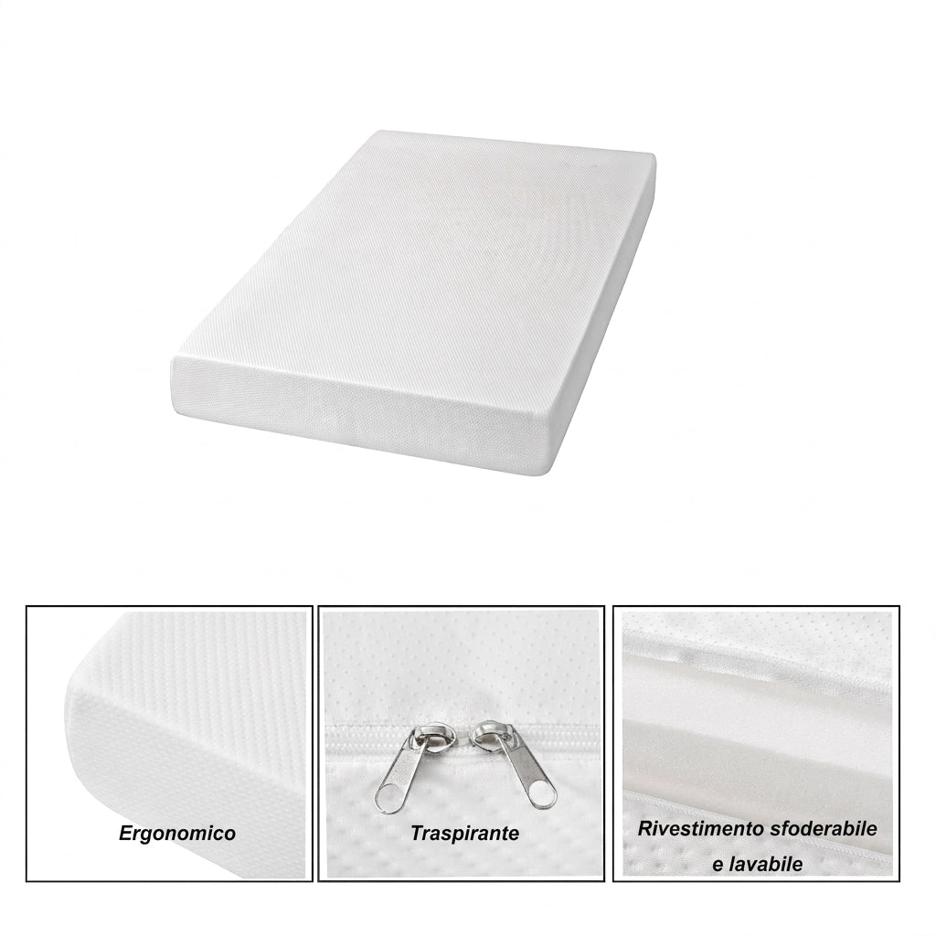 Materasso singolo 90x200; materasso in schiuma ergonomico; Bianco