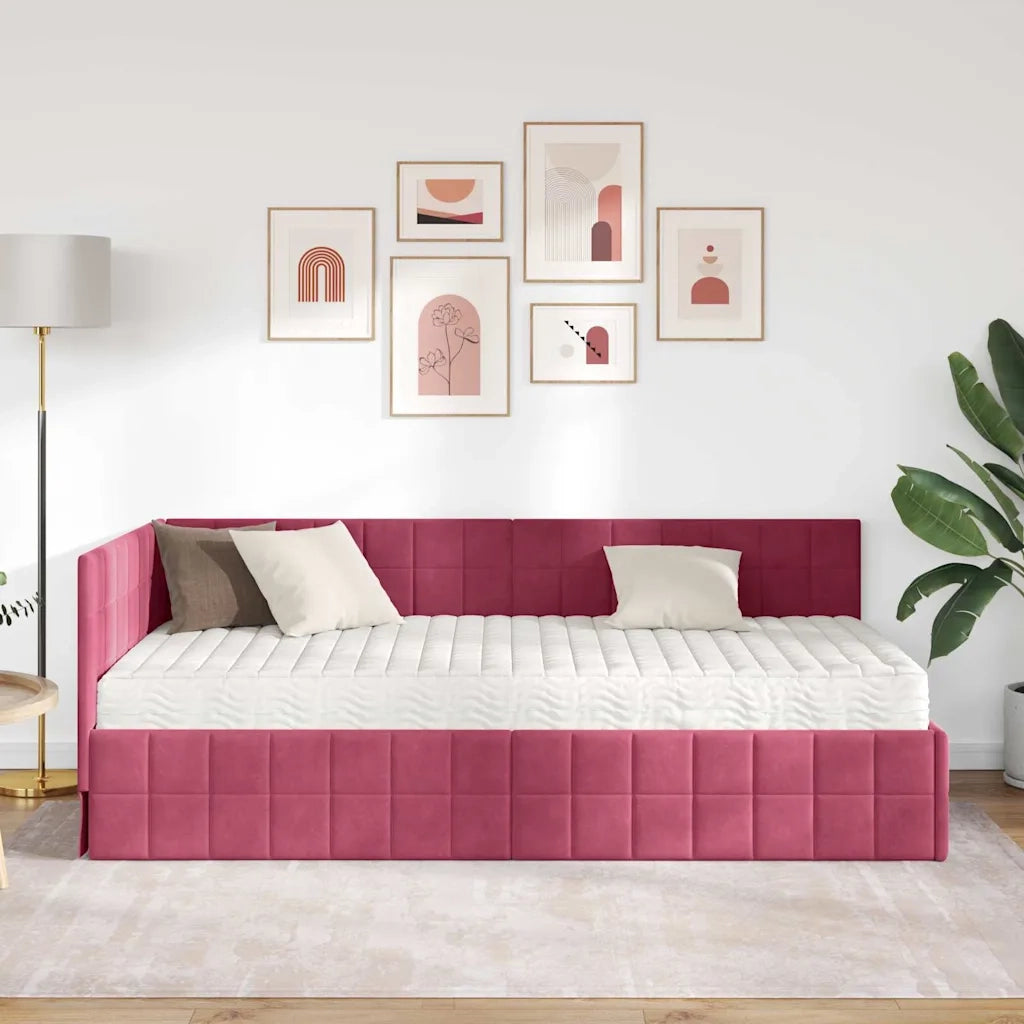 Struttura Letto Angolare con Materasso 2 pz-Giroletto con materasso Verde Velluto 797379