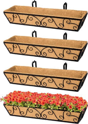 Cesti fiori appesi da 76 cm in metallo con insieme di corteccia di cocco per giardino per ringhiera box finestra balcone e recinzioni esterne - Set da 4 pezzi