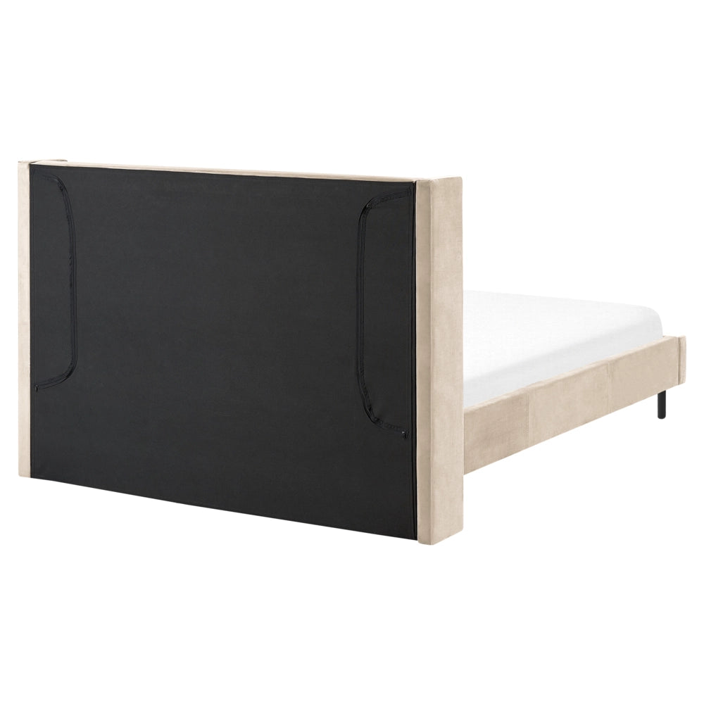 Letto matrimoniale con doghe 140 x 200 cm velluto di colore beige stile glam moderno