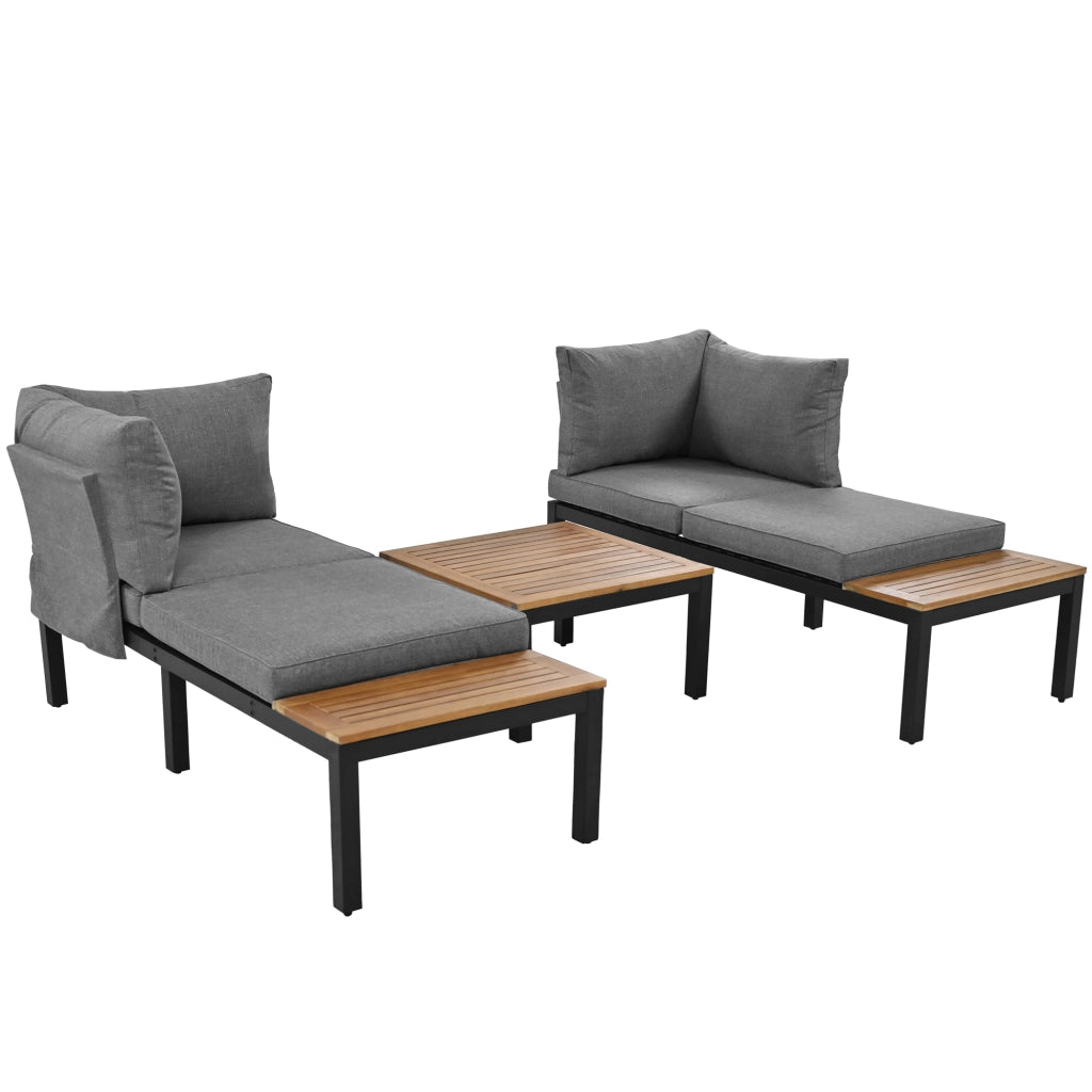 Set Lounge da Giardino 5 Pezzi con Tavolo in Acacia ¨C MINIMAL ¨C Polyrattan Grigio