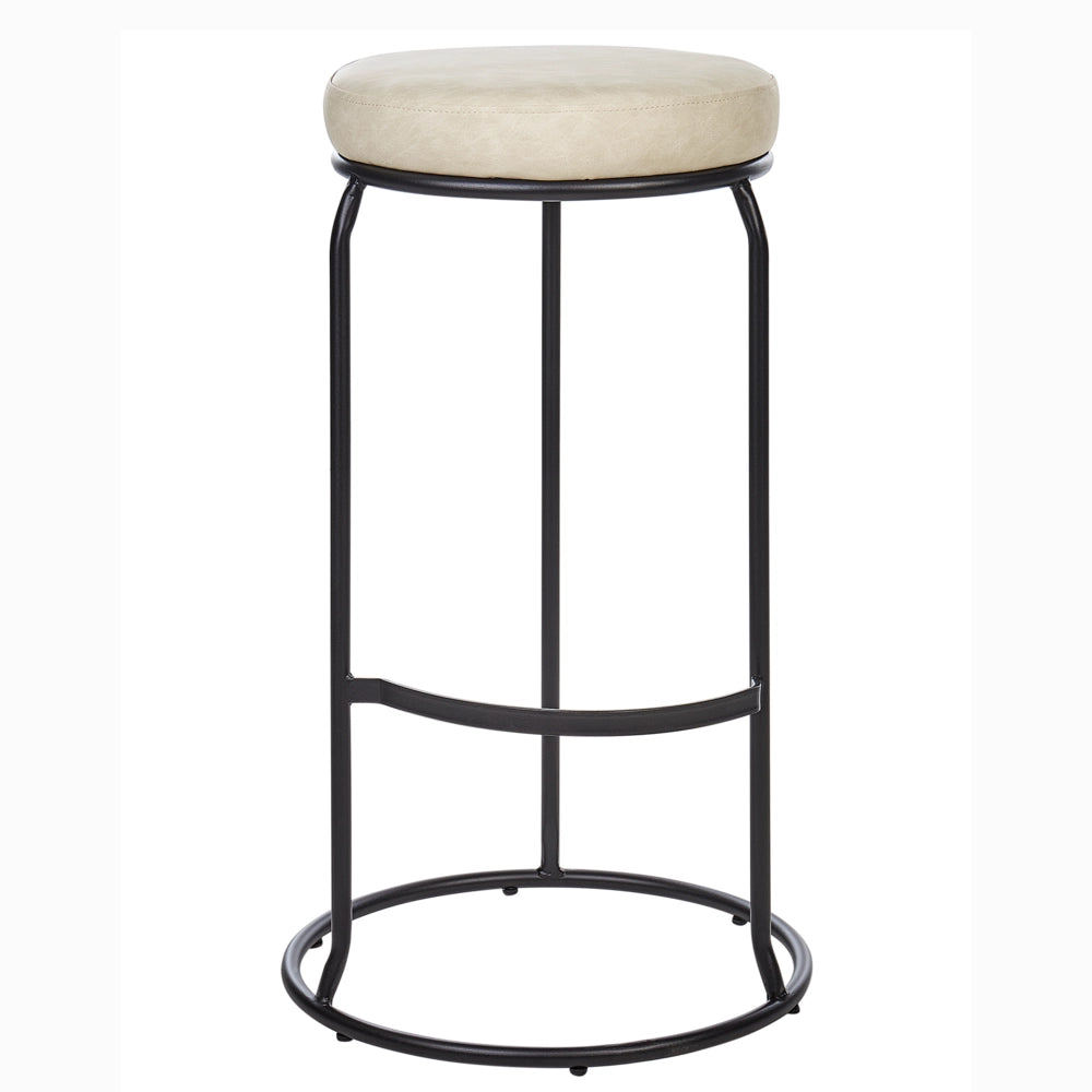 Set di 2 sedie da bar in ecopelle beige chiaro con gambe in acciaio senza braccioli stile moderno soggiorno