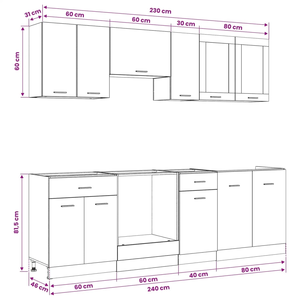 Unità Cucina Lyon 8 pcs Rovere Nero Legno multistrato 3445860