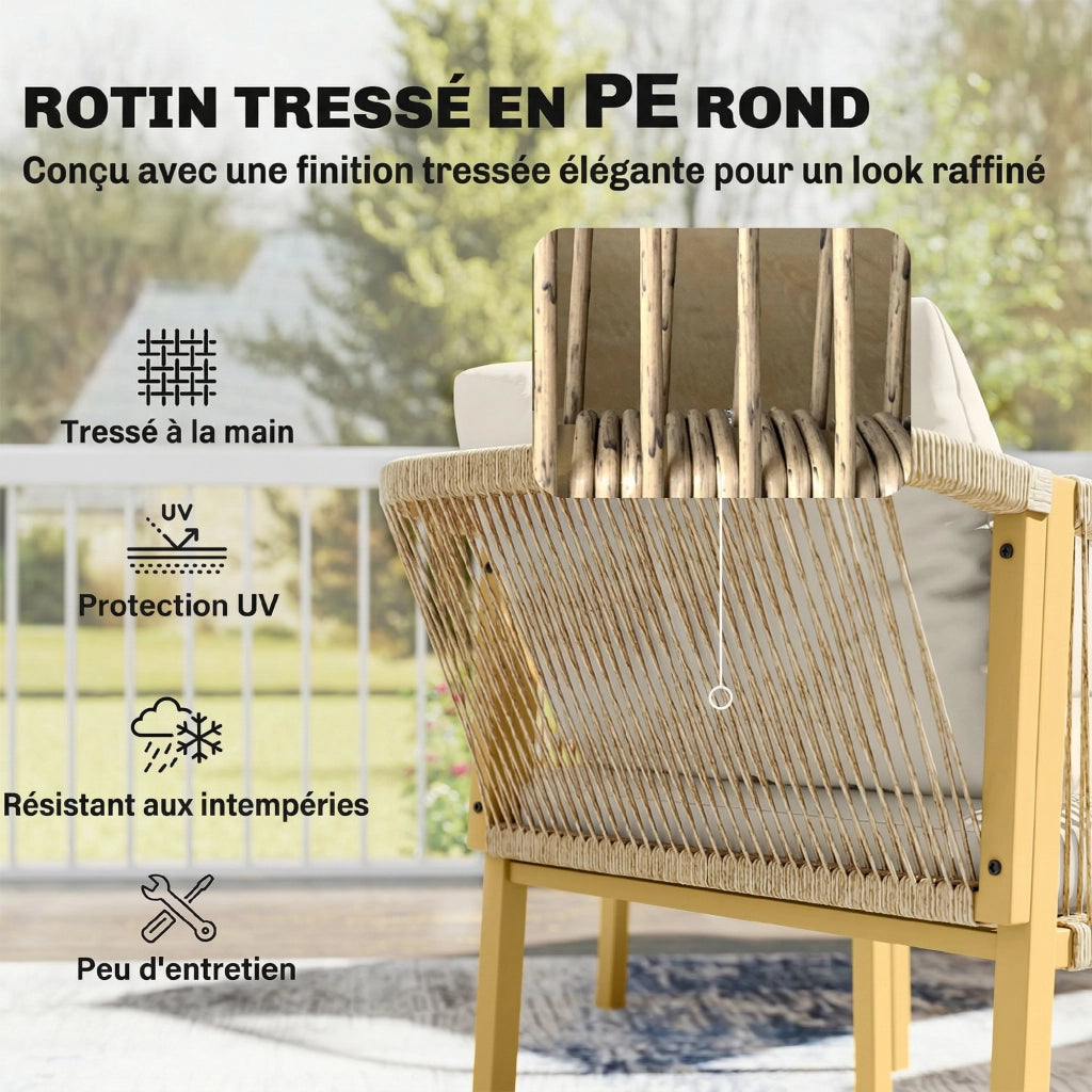 Set da Giardino 4 Pezzi con Divano 2 Poltrone Tavolino Cuscini ¨C zephmum ¨C Resina Intrecciata Grigio Verde 120x72x73cm
