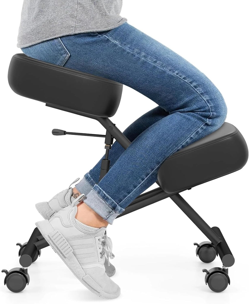 Sedia Ergonomica Inginocchiata con Ruote Bloccabili, Sedia da Ginocchio Regolabile Posturale Struttura in Metallo, Sgabello Ergonomica per Casa e Ufficio, Portata 100 kg (senza Schienale)
