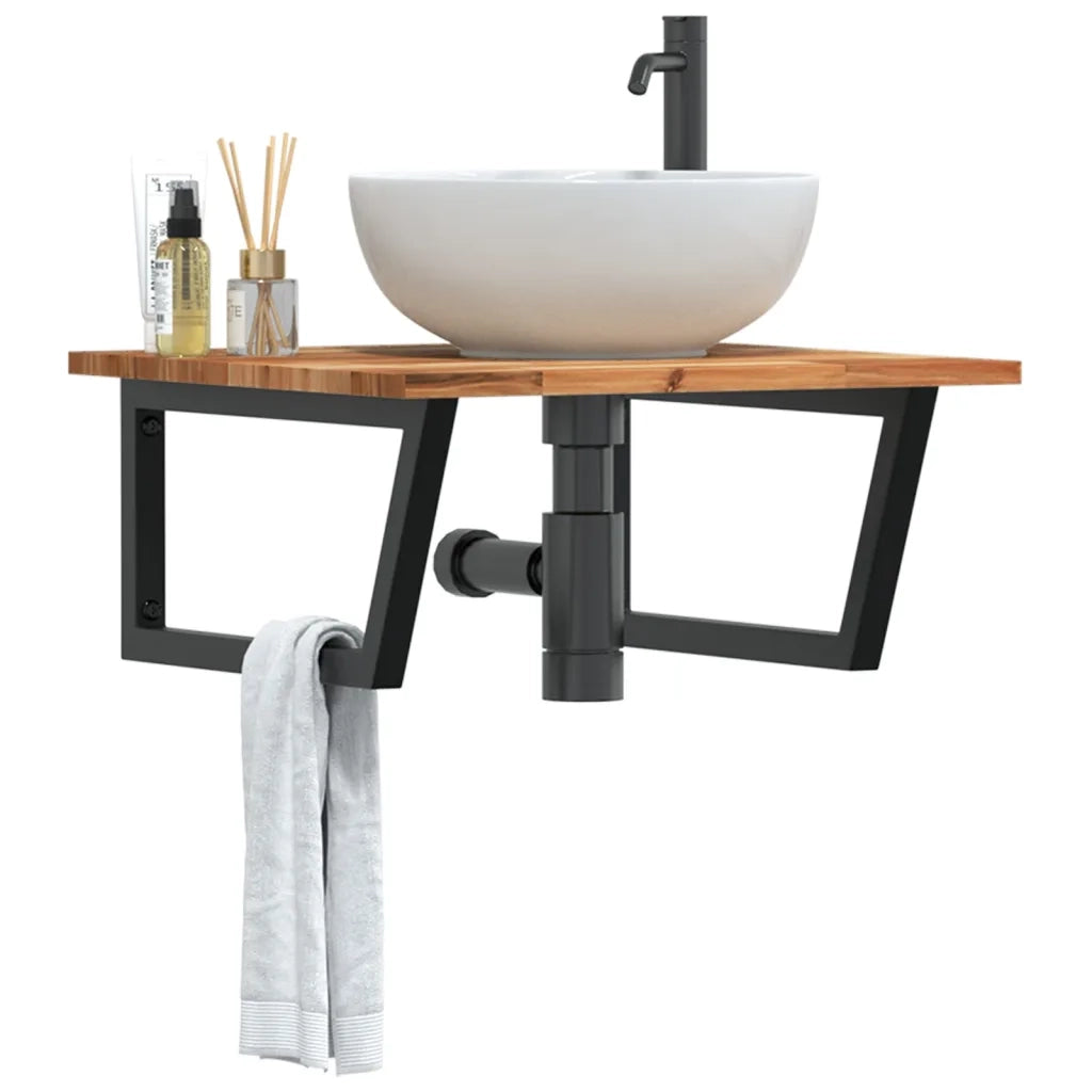 vidaXL Ripiano a Parete per Lavabo in Acciaio e Massello di Acacia