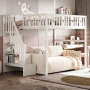 DESMIU Letto a soppalco per bambini 140 × 200 cm 2 posti con scala, mensole e sponde, senza materasso, bianco