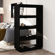 Libreria Divisorio-Scaffale per Libri-Mobile di Stoccaggio Nero 80x35x135 cm in Legno Massello di Pino