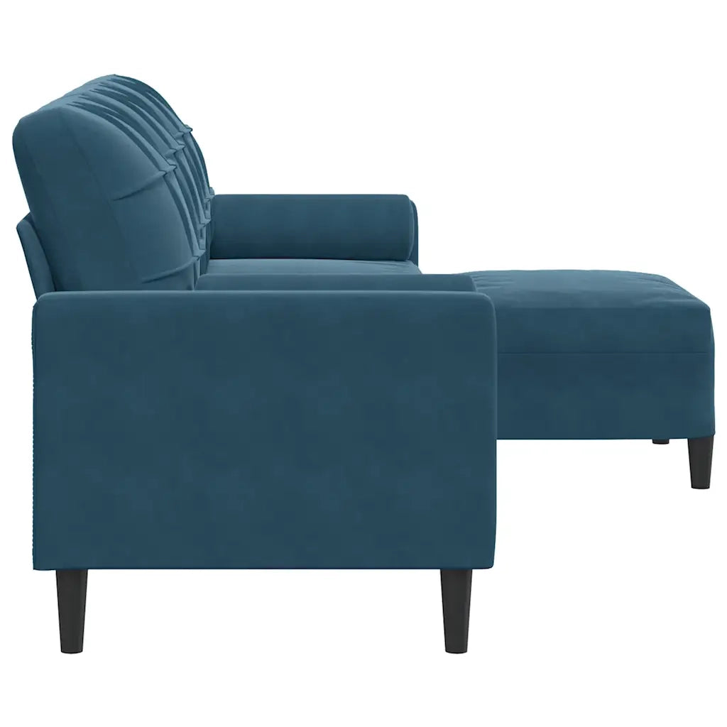 Divano a 3 Posti con Poggiapiedi Blu 210cm in Velluto 3278286