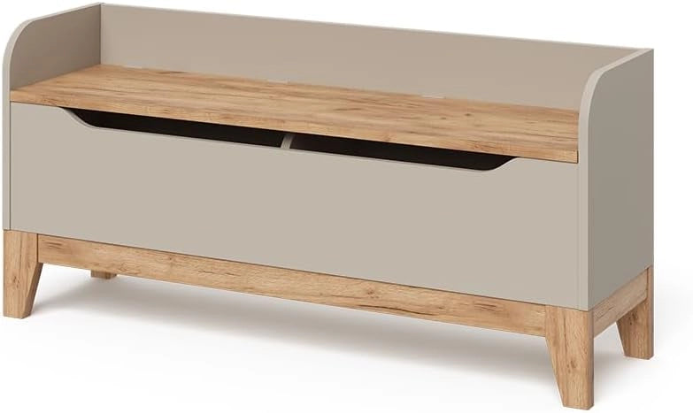 Cassapanca per giocattoli Malia, Bianco/Artisan, 107.2 x 50 cm con sedile, con spazio contenitivo e combinabile con altri mobili Malia