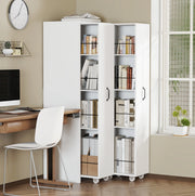 Libreria estensibile ULEVR 51,5x41x158 cm con ruote, 4 ripiani per modulo e barre metalliche, bianca