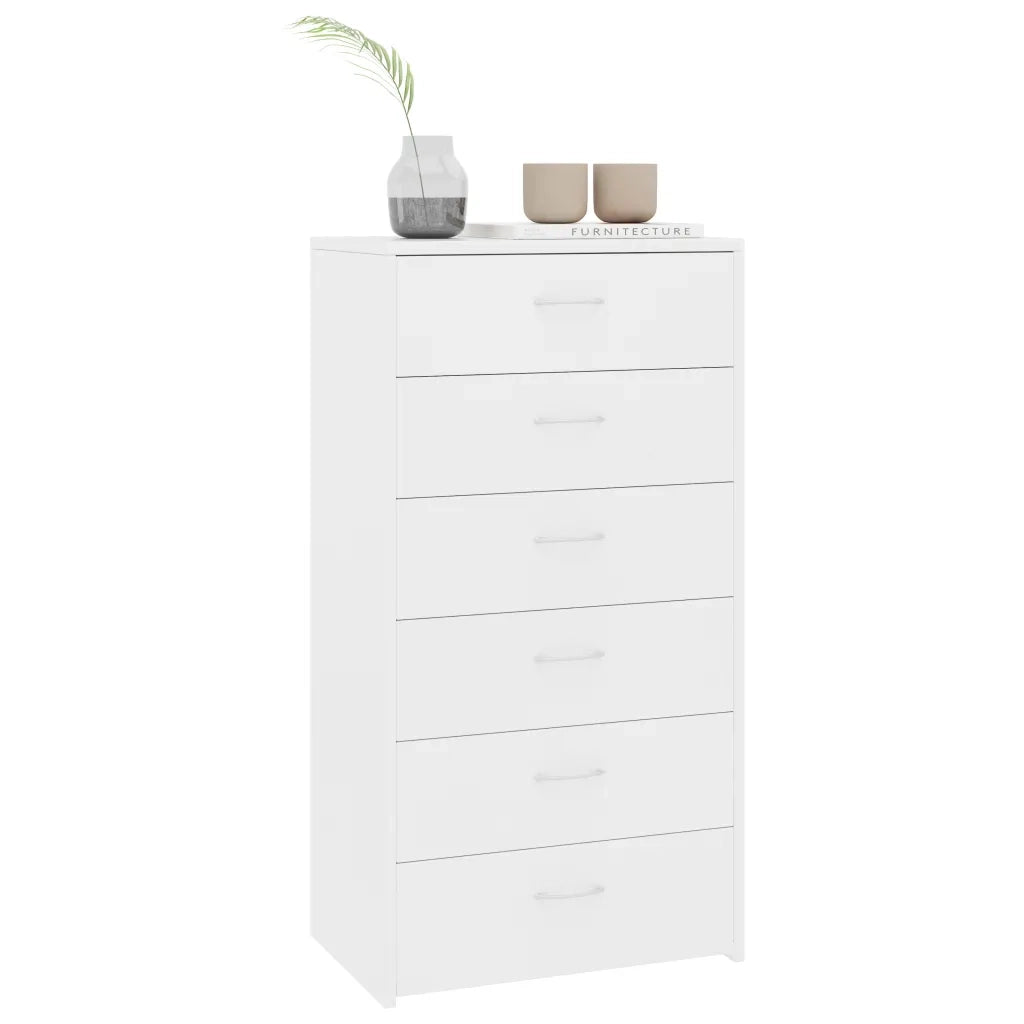 Credenza con 6 Cassetti-Buffet-Armadio da cucina Bianca 50x34x96 cm in Legno Multistrato