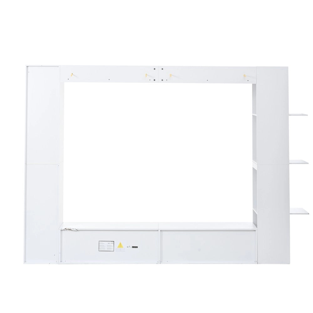 Sistema parete soggiorno - Zephmum - Set 4 elementi, porta vetrina orientabile, ampio spazio bianco