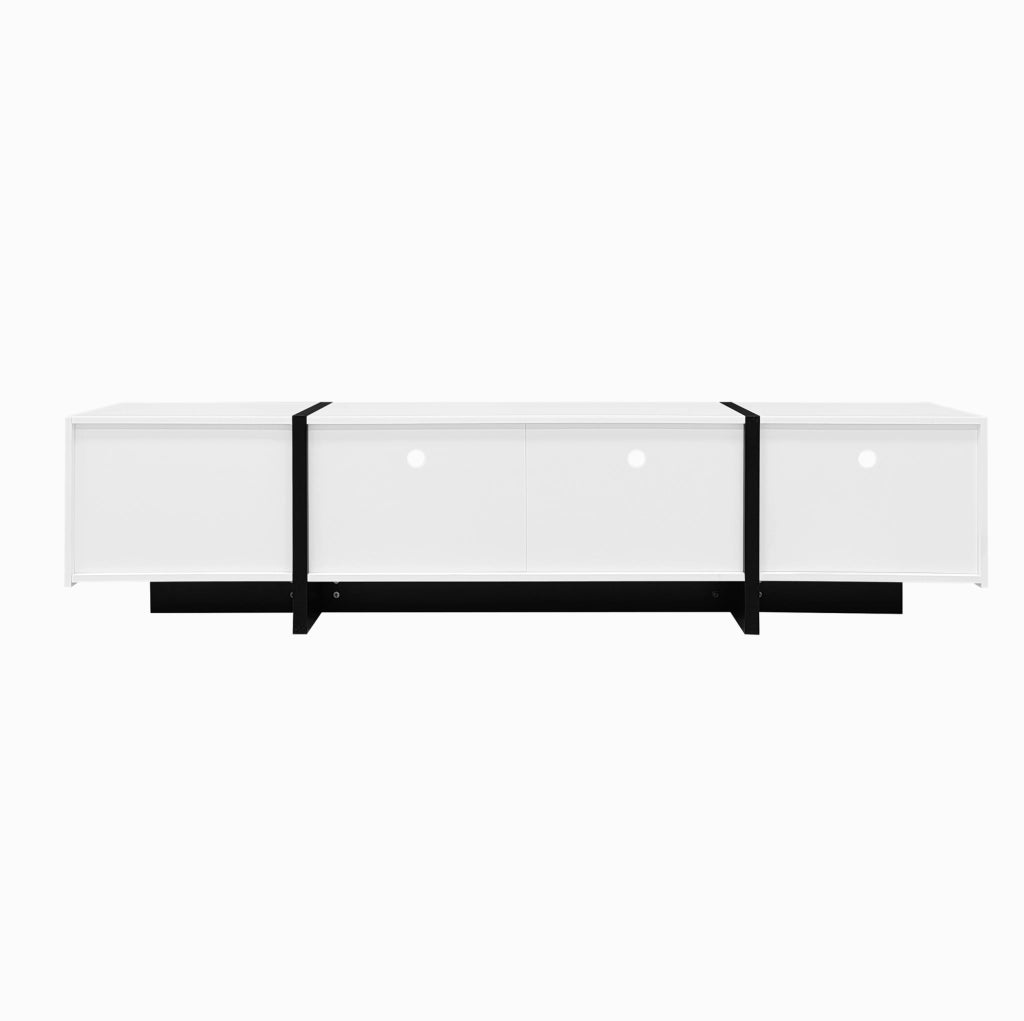 Mobile TV 190 cm con 3 Ante e 2 Cassetti, MDF Bianco e Nero
