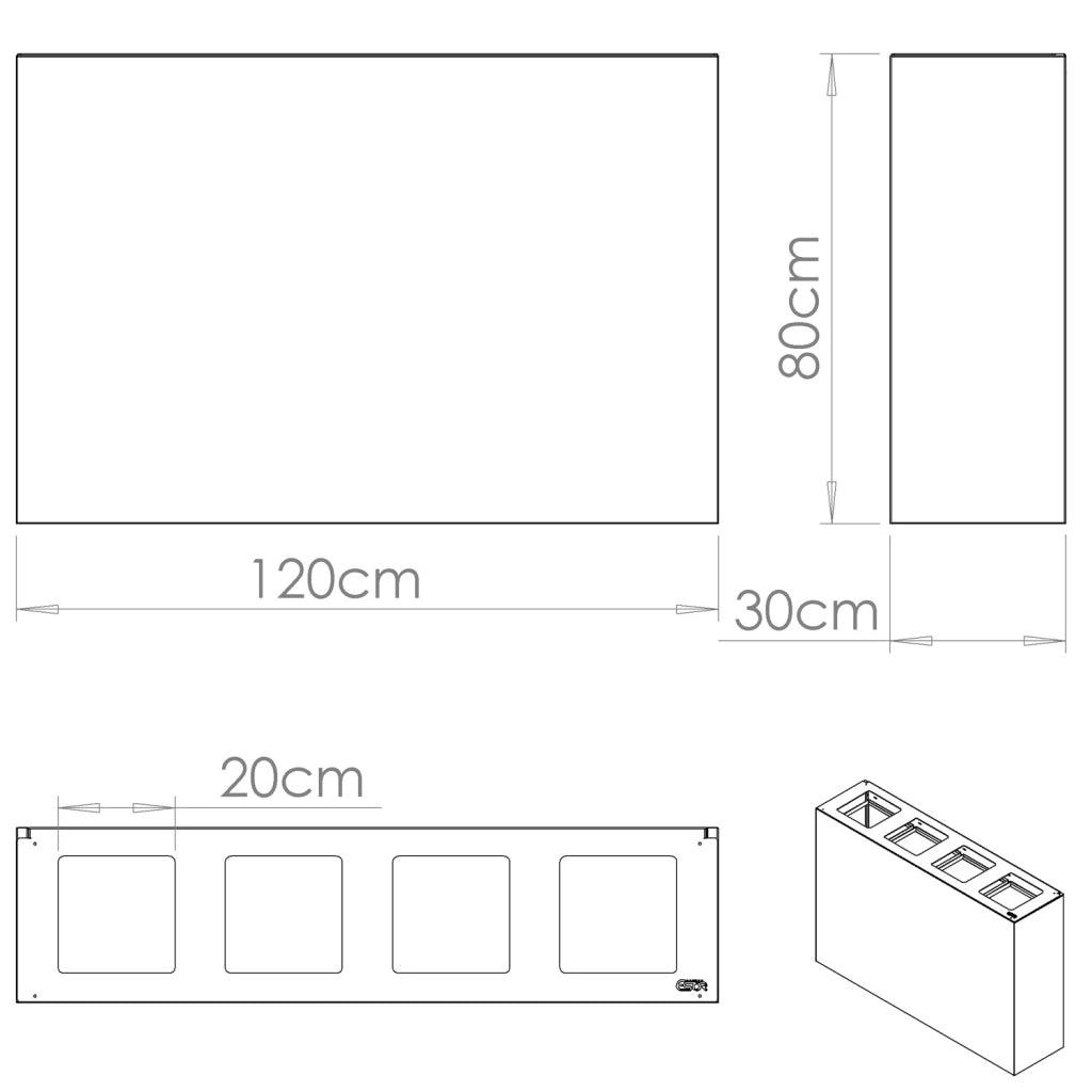 Pattumiera per Raccolta Differenziata 4 Scomparti 240 L 120x30x80 cm in Acciaio Verniciato Bianco
