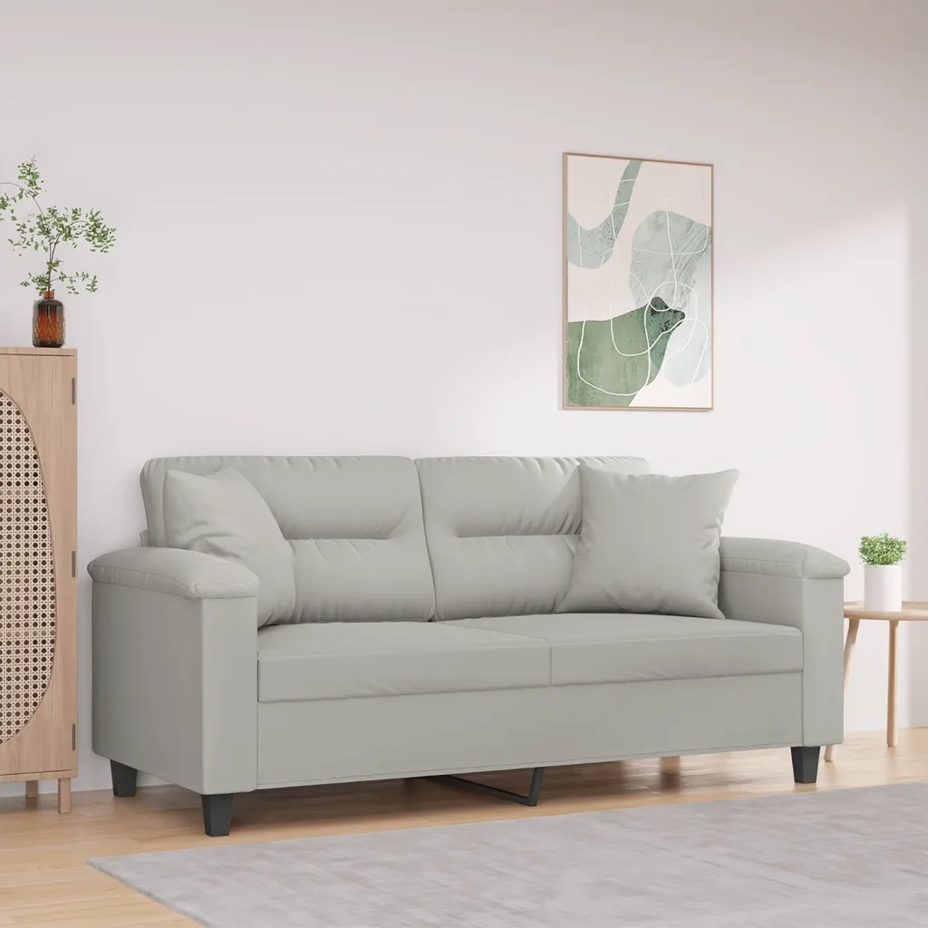 Divano | Divano da soggiorno | Sofa 2 Posti Cuscini Grigio Chiaro 140 cm Tessuto Microfibra
