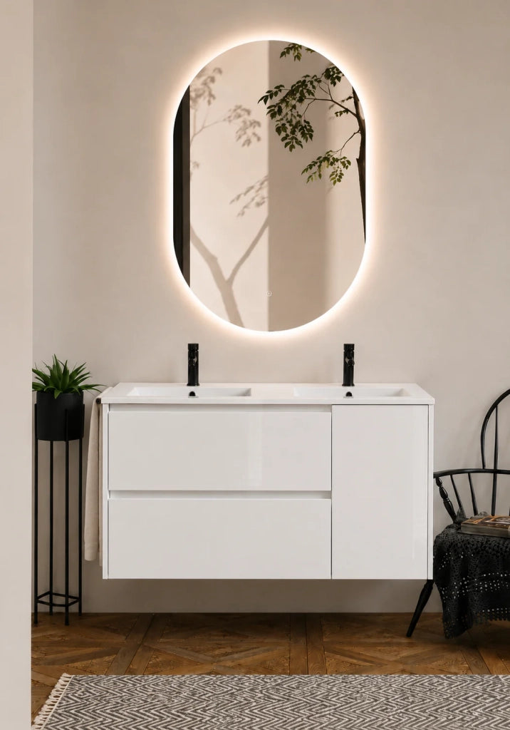 Mobile bagno con lavabo ORIGENBATH ITACA senza specchio 120x45 cm doppio lavabo bianco