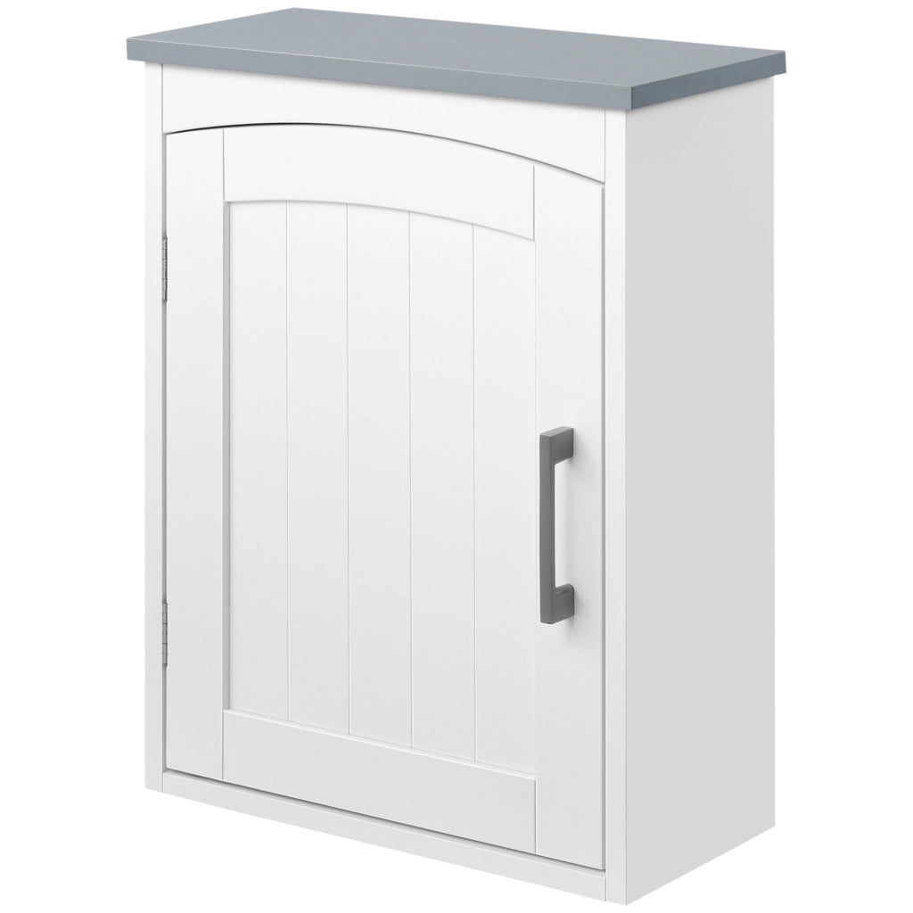 Mobile Pensile Bagno a un'Anta con Mensola Regolabile, 41x18.5x52cm, Bianco e Grigio