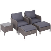 EasyComfort Set Mobili da Giardino 2 Poltrone 2 Poggiapiedi 1 Tavolino in Vetro Temperato Rattan Grigio