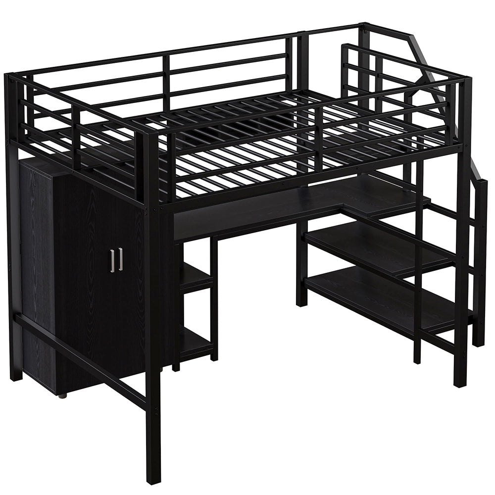 Letto mezzanino 140x200cm - Xylo - nero, armadio, organizzazione pratica