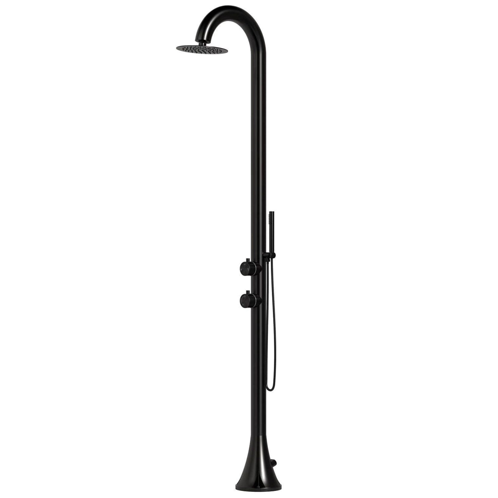 SINED Doccia Luna D Nera In Acciaio Inox 316l Con Doccino Flessibile Con Doppio Ingressi Per Acqua Calda e Fredda laterale o dal basso Due modalita Ideale Per Installazioni Esterne