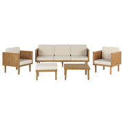 Set divani da giardino in legno di acacia cuscini beige chiaro 6 posti salotto da esterno design moderno