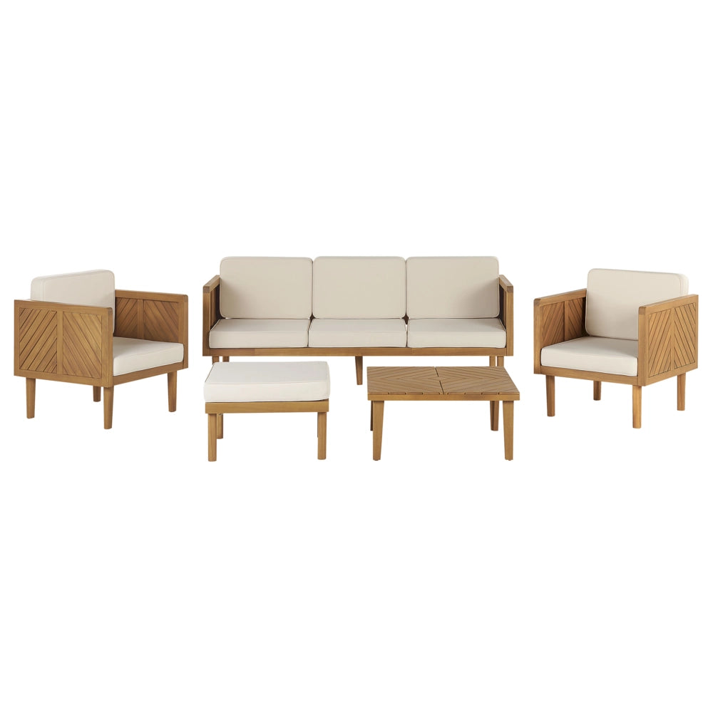 Set divani da giardino in legno di acacia cuscini beige chiaro 6 posti salotto da esterno design moderno