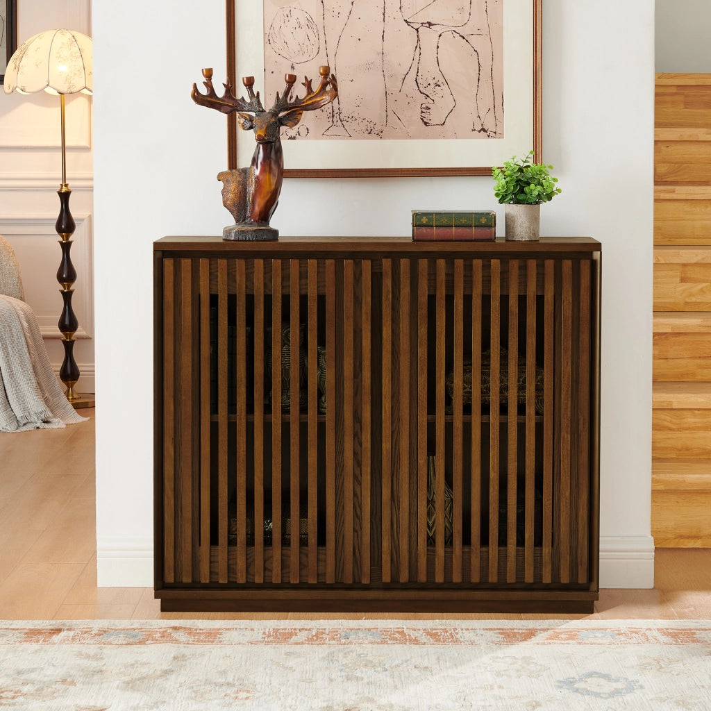 Credenza 99x23.5x82.6 cm con 2 aperture per prese in MDF noce