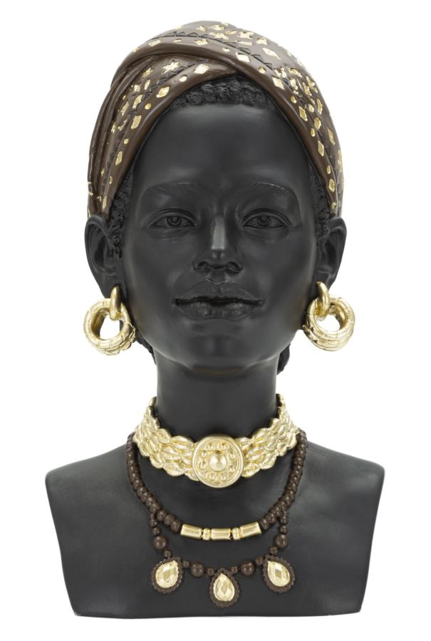 Statua Donna Masai 19x30x18,5 cm in Poliresina Nero/Oro