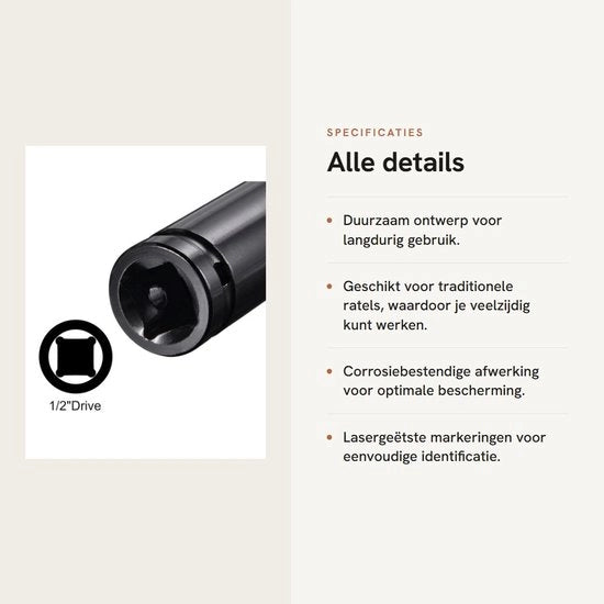 Chiave a 6 punte per alesaggio profondo 24mm - 1/2 pollice - Alesaggio a 6 punte - Acciaio CR-V termoformato - Corrosione resistente - Lunghezza 150mm