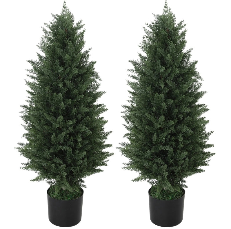 Set 2 Cipressi artificiali 90 cm con vaso resistente ai raggi UV per interno ed esterno