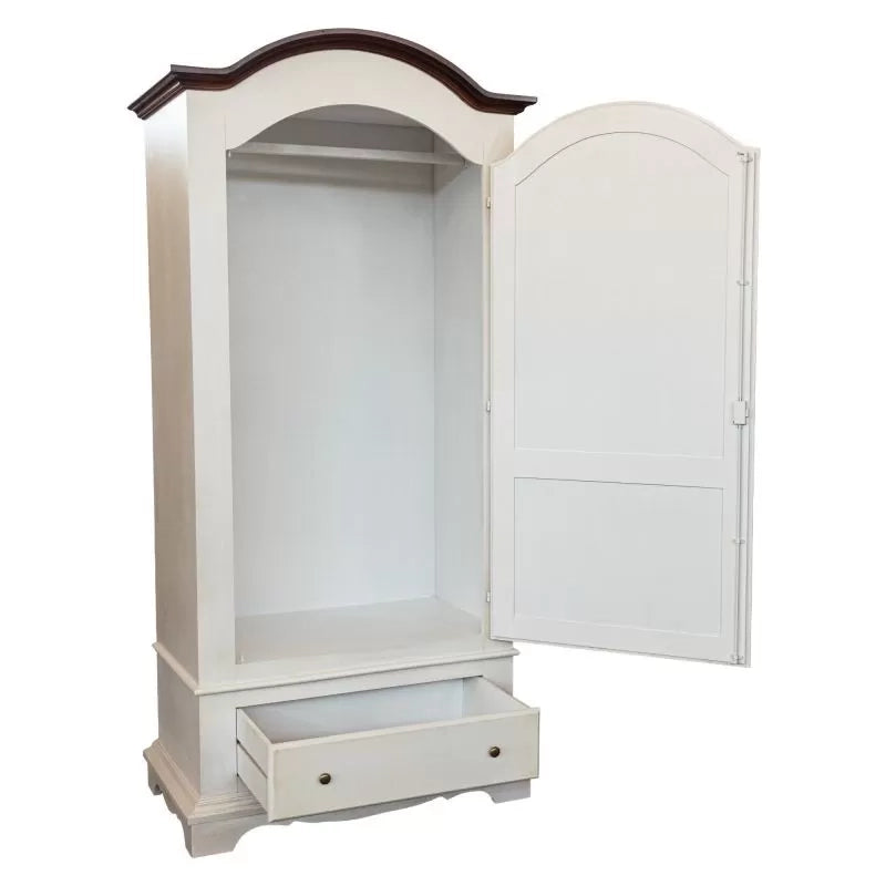 Armadio 1 porta legno shabby bianco invecchiato filo noce 96x56x196 - Mobili 2G