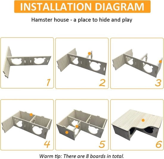 Casa per hamster in legno a 3 camere - ideale per dwerghamsters, ratti, degu e topi (L 31 * 24 * 11 cm)