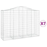 Cestini gabbioni recinzione a gabbia muro di contenimento ad arco 7 pezzi 200 x 50 x 140/160 cm ferro zincato argento 02_0041087