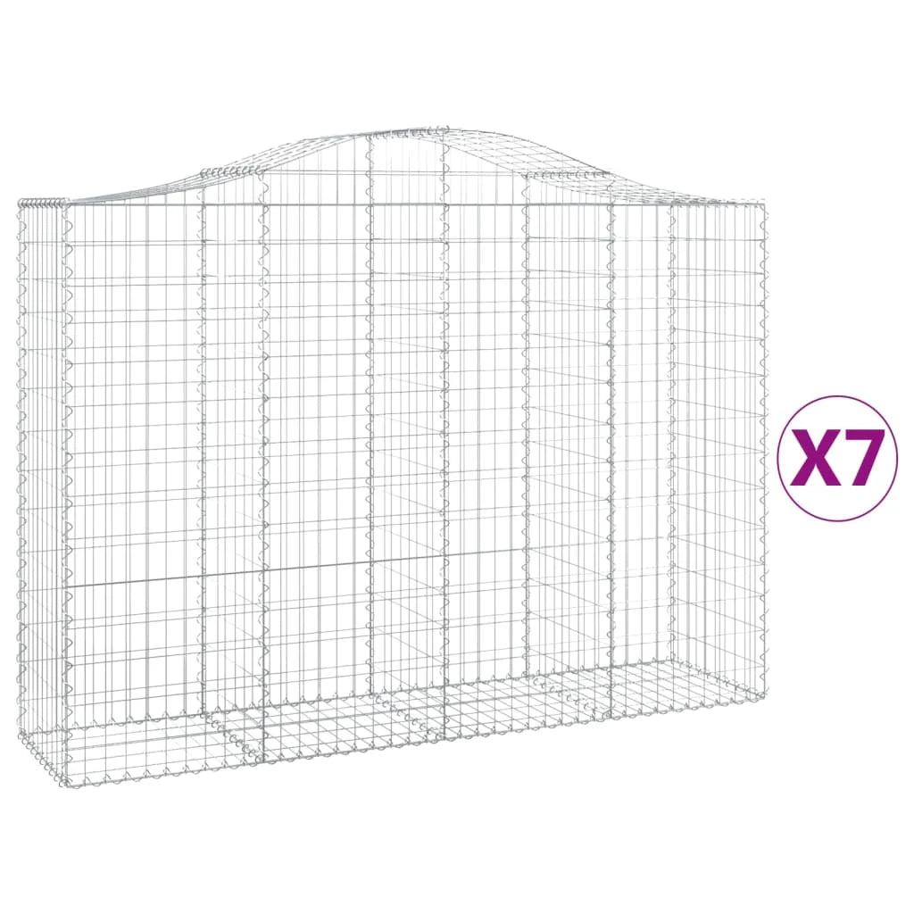 Cestini gabbioni recinzione a gabbia muro di contenimento ad arco 7 pezzi 200 x 50 x 140/160 cm ferro zincato argento 02_0041087
