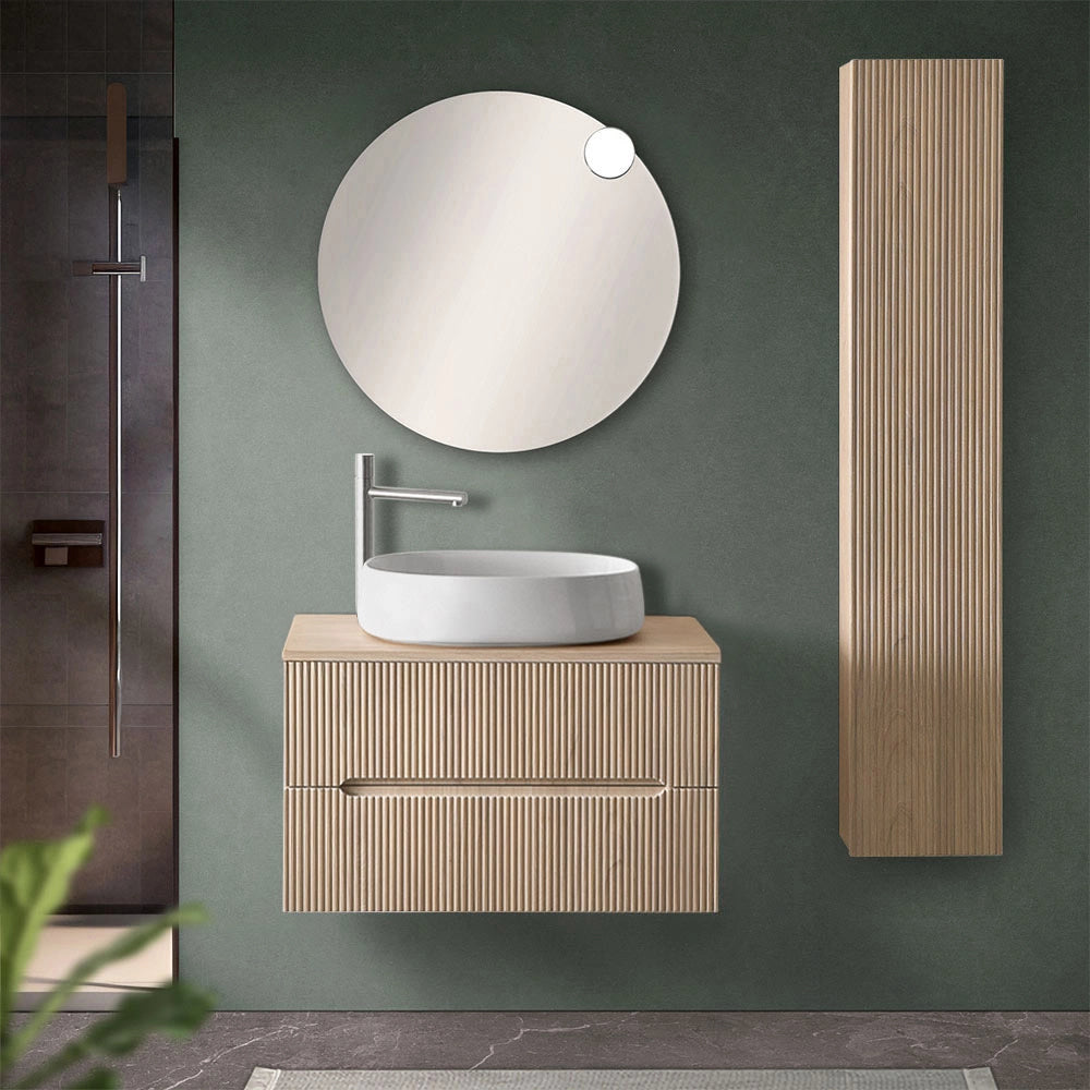 Mobile bagno sospeso 80 cm rovere chiaro cannettato con top Bali