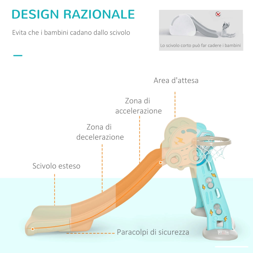 Scivolo Bambini con Canestro ¨C zephmum ¨C Blu Grigio 140x87x75cm